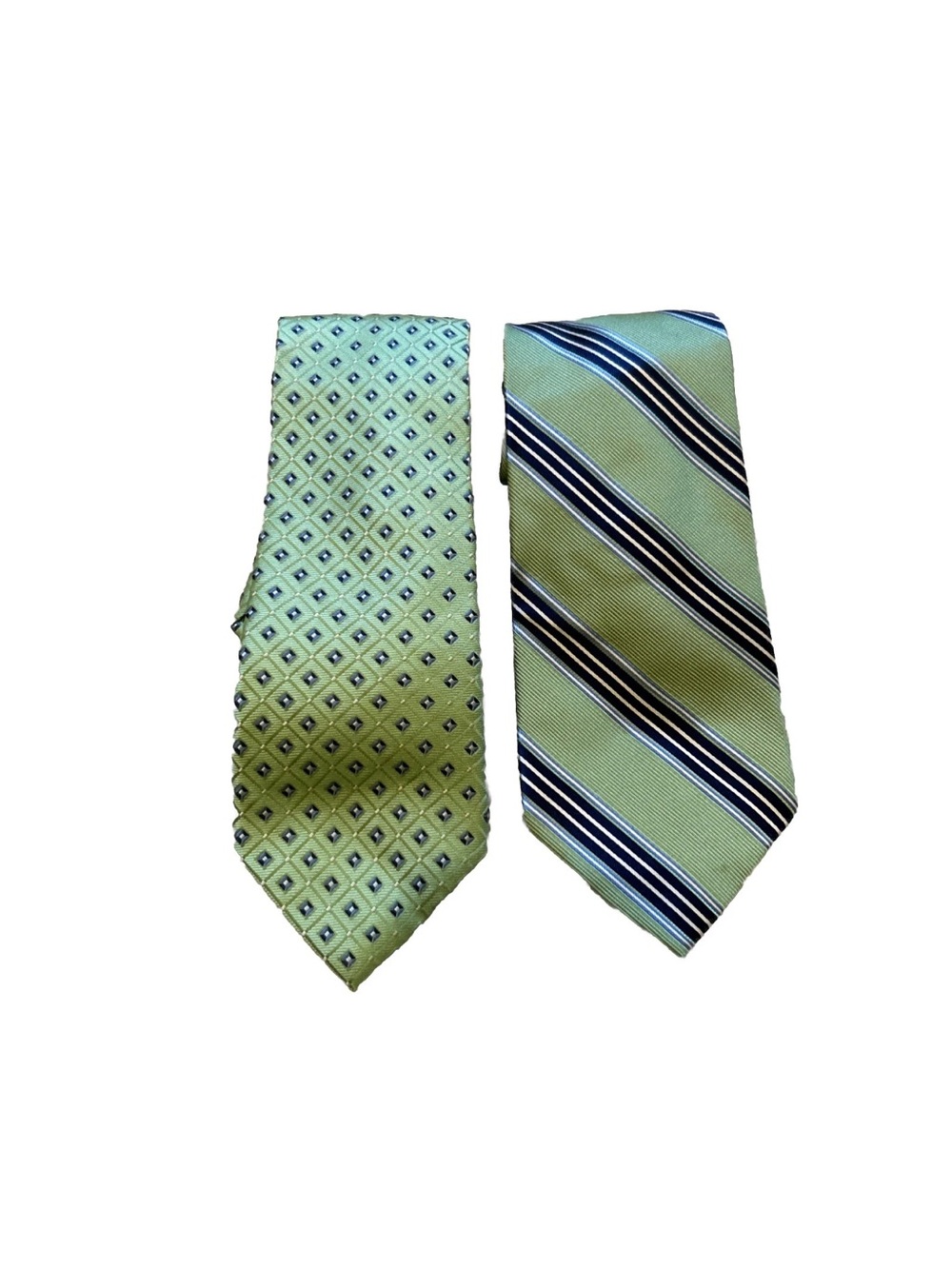 Lot of 2 Nautica 100% Silk Men’s Green/Blue Striped & Geometric Ties Preppy